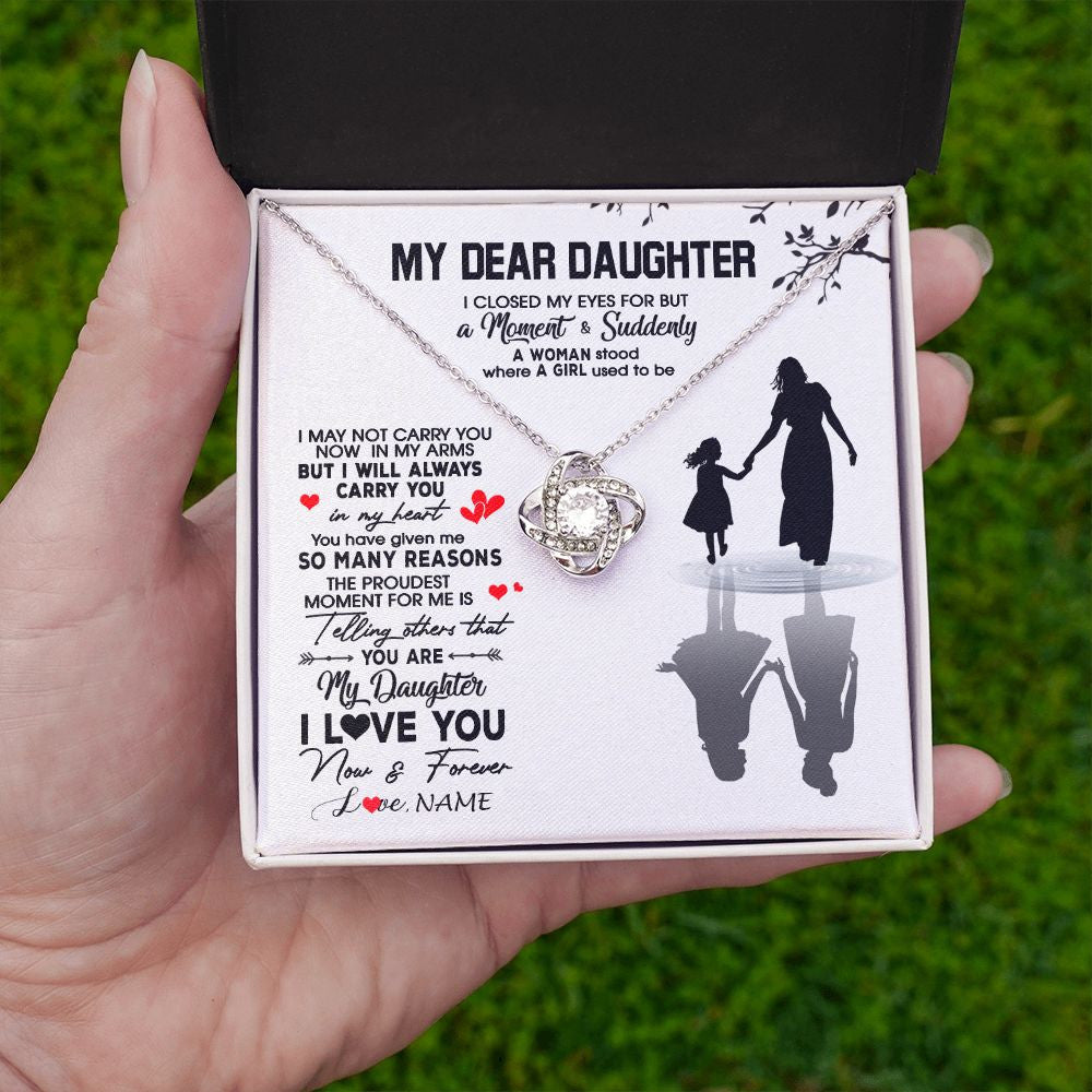 Love Knot Necklace | Personalized To My Daughter Necklace From Mom Mother I Love You Letters For Her Daughter Birthday Graduation Christmas Customized Gift Box Message Card | teecentury