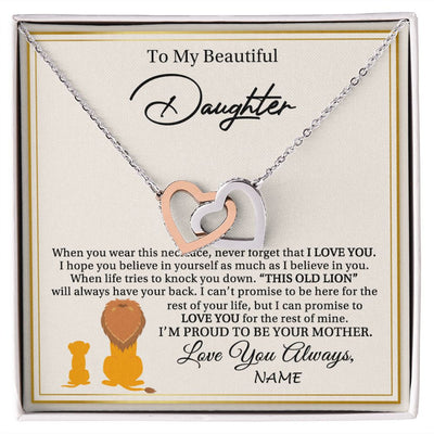 Interlocking Hearts Necklace | Personalized To My Daughter Necklace From Mom Mother I'M Proud To Be Your Mother Lion Daughter Birthday Graduation Christmas Customized Gift Box Message Card | teecentury