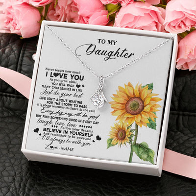 Alluring Beauty Necklace | Personalized To My Daughter Necklace From Mom Mother Sunflower Wood Laugh Love Live Daughter Birthday Graduation Christmas Customized Gift Box Message Card | teecentury