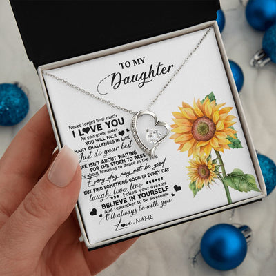 Forever Love Necklace | Personalized To My Daughter Necklace From Mom Mother Sunflower Wood Laugh Love Live Daughter Birthday Graduation Christmas Customized Gift Box Message Card | teecentury