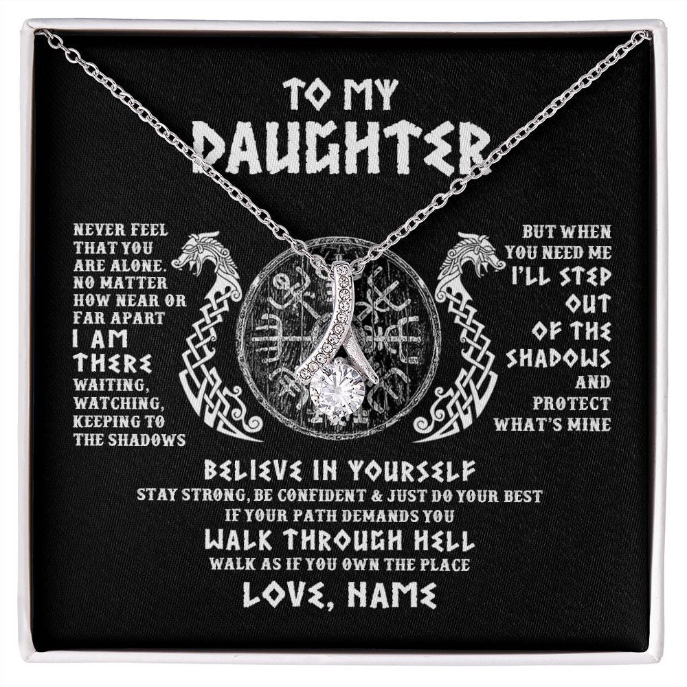 Alluring Beauty Necklace | Personalized To My Daughter Necklace Viking Never Feel You Are Alone Odin Scandinavian Norse Runes Daughter Birthday Christmas Customized Gift Box Message Card | teecentury