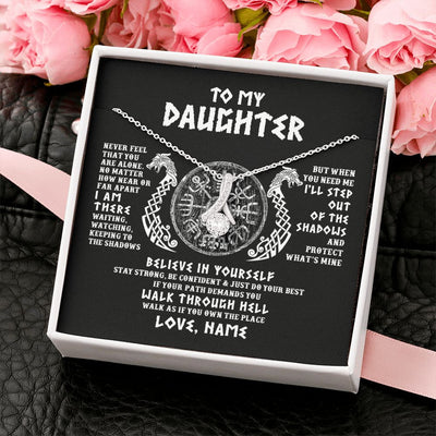 Alluring Beauty Necklace | Personalized To My Daughter Necklace Viking Never Feel You Are Alone Odin Scandinavian Norse Runes Daughter Birthday Christmas Customized Gift Box Message Card | teecentury