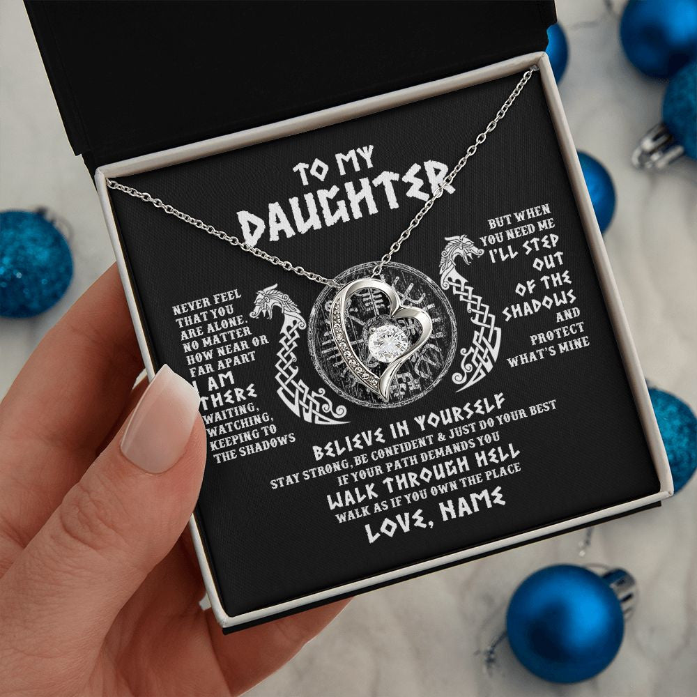 Forever Love Necklace | Personalized To My Daughter Necklace Viking Never Feel You Are Alone Odin Scandinavian Norse Runes Daughter Birthday Christmas Customized Gift Box Message Card | teecentury