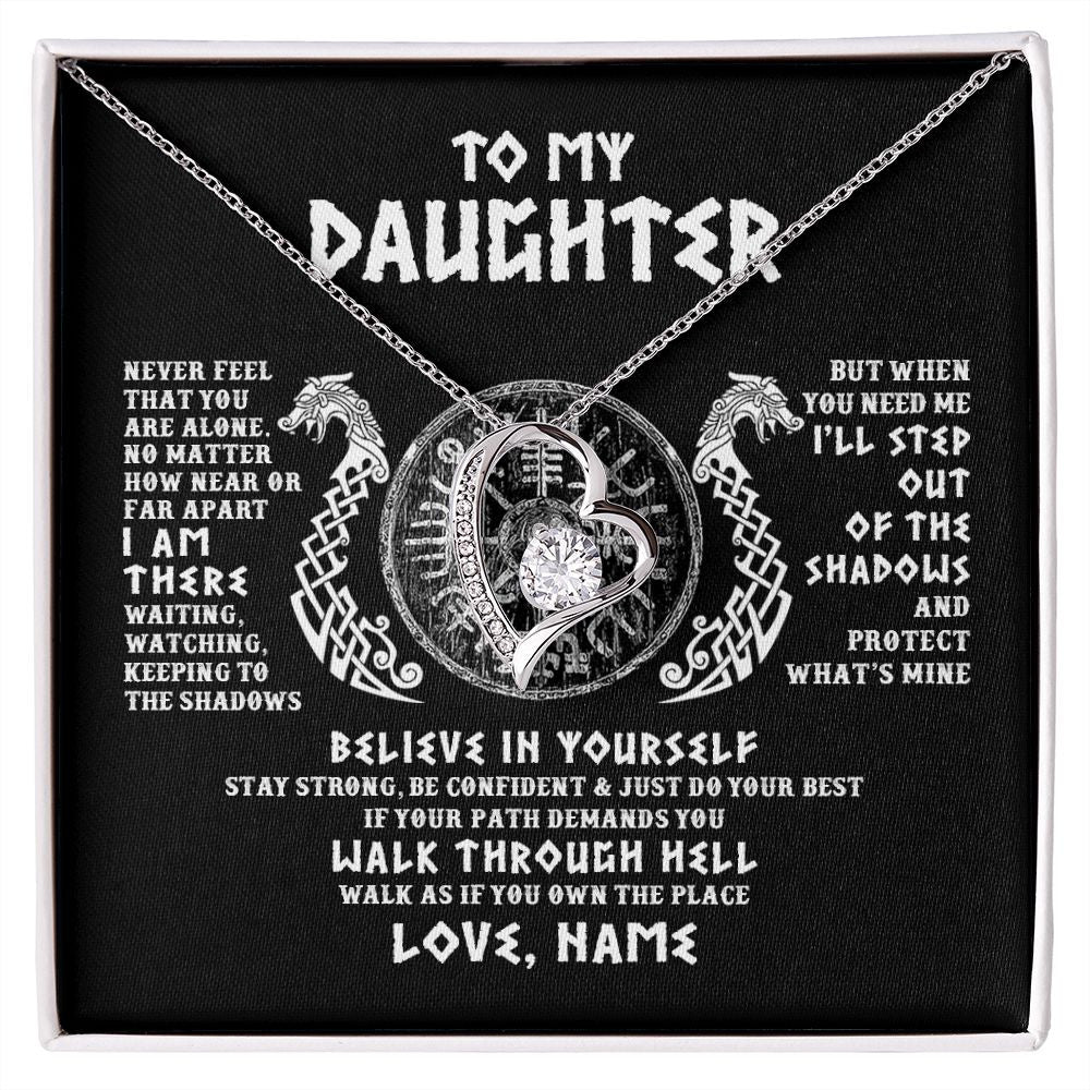 Forever Love Necklace | Personalized To My Daughter Necklace Viking Never Feel You Are Alone Odin Scandinavian Norse Runes Daughter Birthday Christmas Customized Gift Box Message Card | teecentury