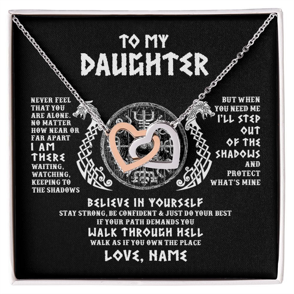 Interlocking Hearts Necklace | Personalized To My Daughter Necklace Viking Never Feel You Are Alone Odin Scandinavian Norse Runes Daughter Birthday Christmas Customized Gift Box Message Card | teecentury