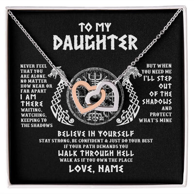 Interlocking Hearts Necklace | Personalized To My Daughter Necklace Viking Never Feel You Are Alone Odin Scandinavian Norse Runes Daughter Birthday Christmas Customized Gift Box Message Card | teecentury