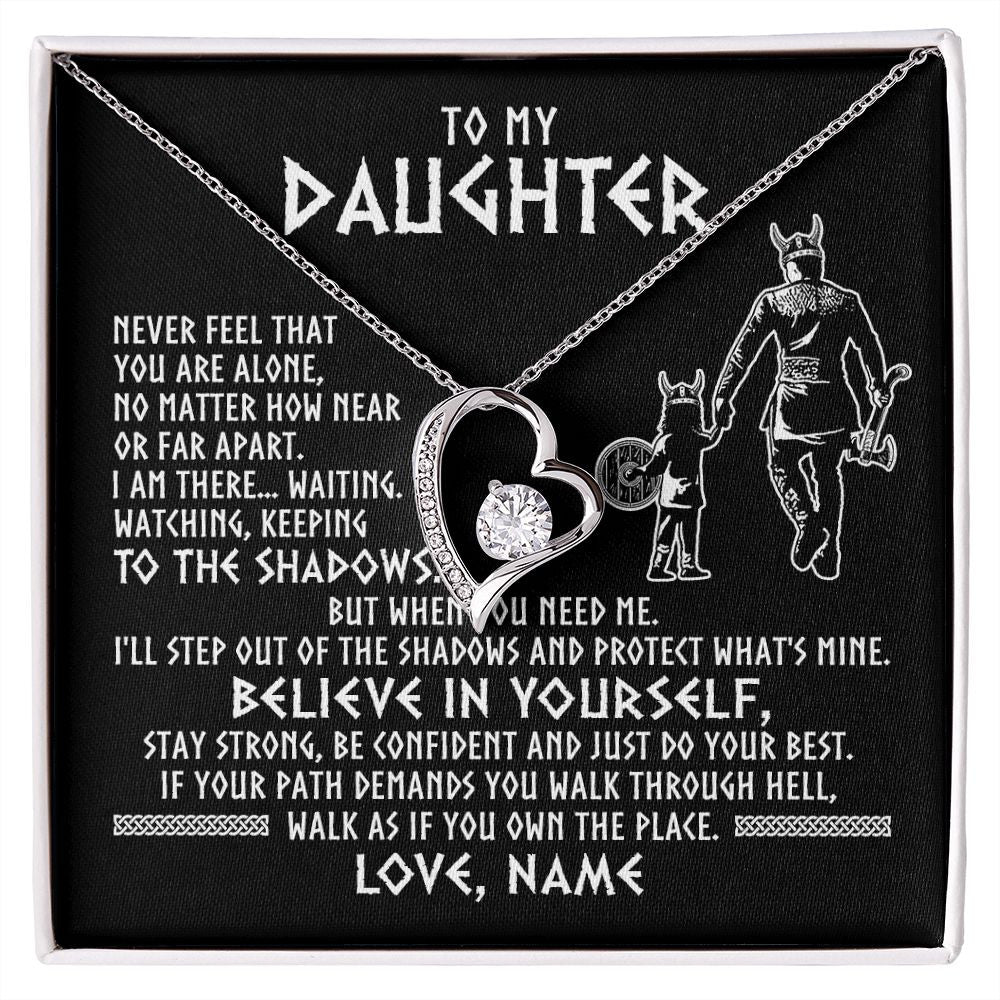 Forever Love Necklace | Personalized To My Daughter Necklace Viking Never Feel You Are Alone Scandinavian Runes Viking Daughter Birthday Christmas Customized Gift Box Message Card | teecentury