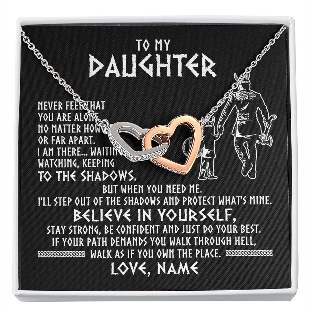 Interlocking Hearts Necklace | Personalized To My Daughter Necklace Viking Never Feel You Are Alone Scandinavian Runes Viking Daughter Birthday Christmas Customized Gift Box Message Card | teecentury