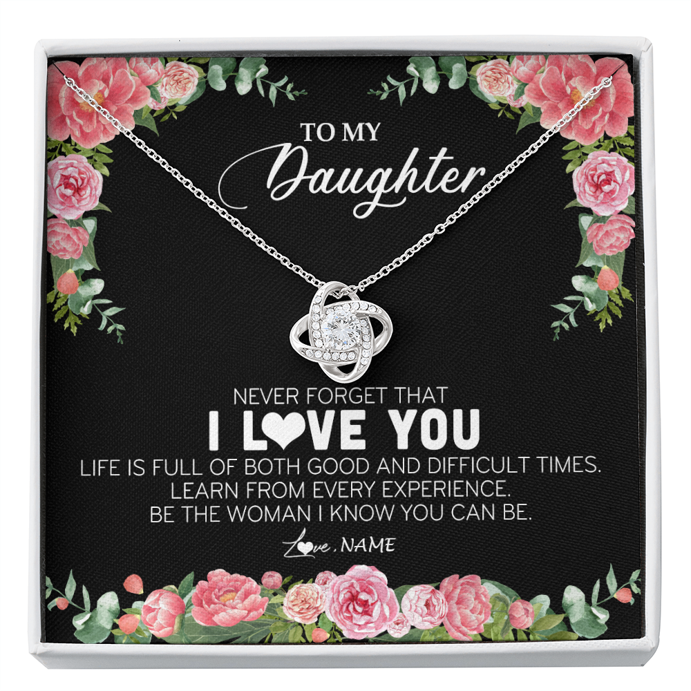 Love Knot Necklace | Personalized To My Daughter Necklace from Dad Father Never Forget I Love You Floral Jewelry for Daughter Birthday Graduation Christmas Customized Message Card | teecentury