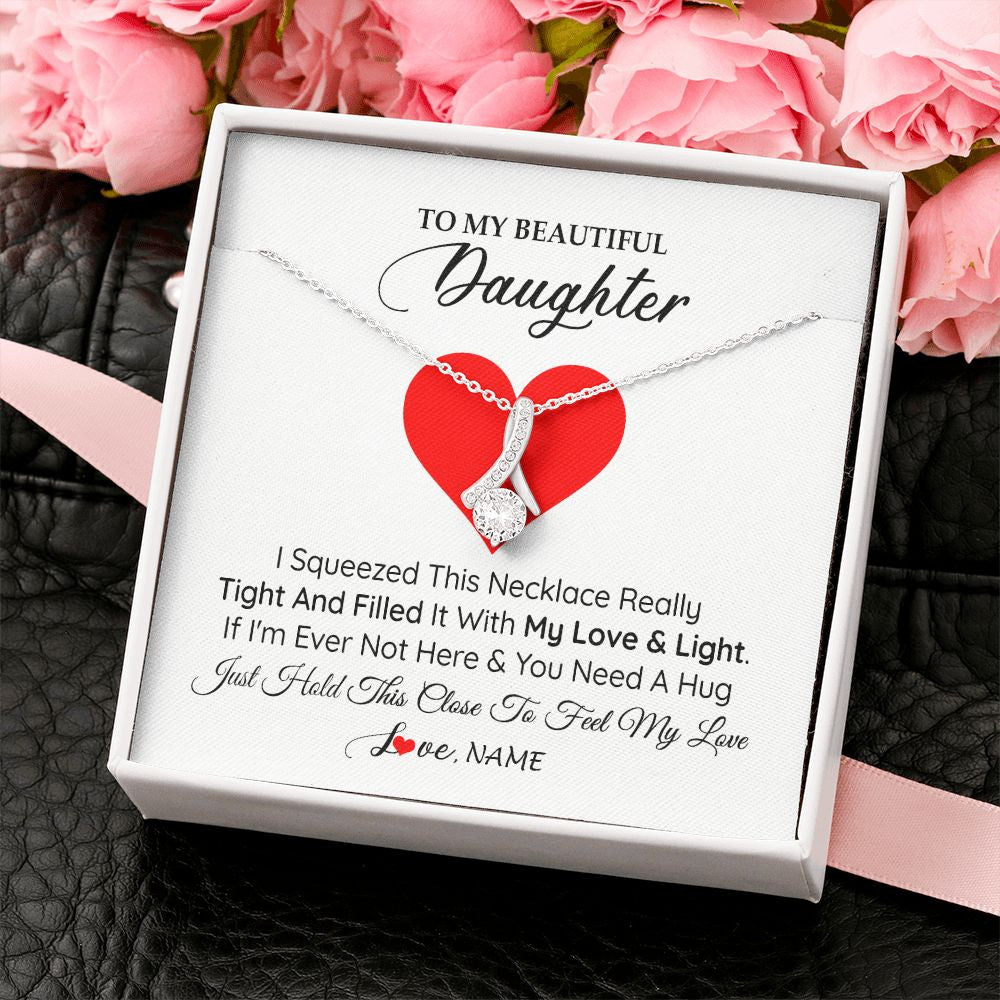 Alluring Beauty Necklace | Personalized To My Daughter Necklace from Mom Dad I Squeezed This Necklace Daughter Birthday Graduation Christmas Customized Gift Box Message Card | teecentury