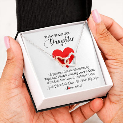 Interlocking Hearts Necklace | Personalized To My Daughter Necklace from Mom Dad I Squeezed This Necklace Daughter Birthday Graduation Christmas Customized Gift Box Message Card | teecentury