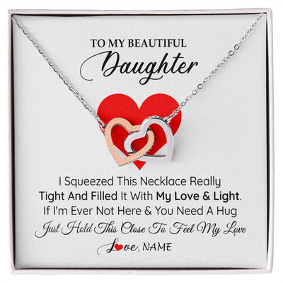 Interlocking Hearts Necklace | Personalized To My Daughter Necklace from Mom Dad I Squeezed This Necklace Daughter Birthday Graduation Christmas Customized Gift Box Message Card | teecentury