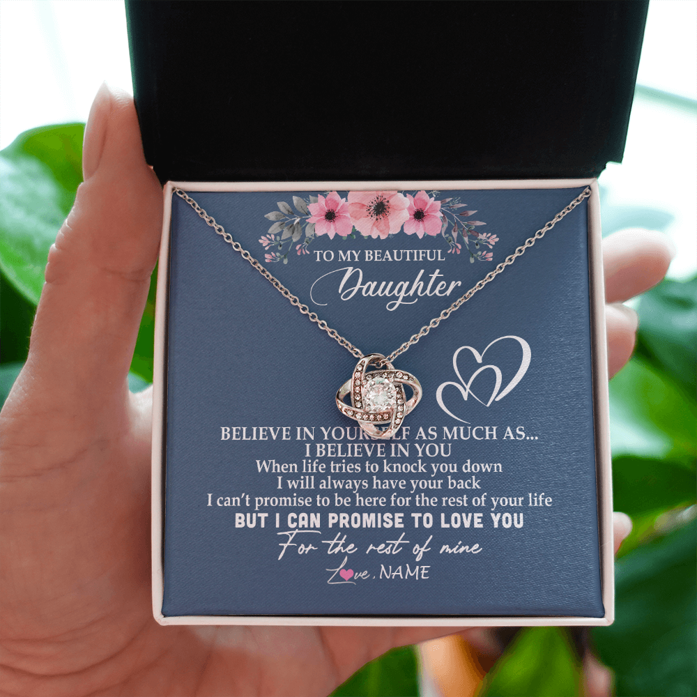 Love Knot Necklace | Personalized To My Daughter Necklace from Mom Dad Mother Believe In Yourself Daughter Birthday Graduation Christmas Customized Message Card | teecentury