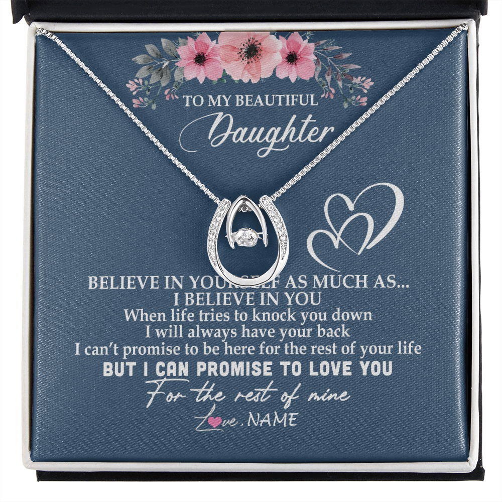 Lucky In Love Necklace | Personalized To My Daughter Necklace from Mom Dad Mother Believe In Yourself Daughter Birthday Graduation Christmas Customized Message Card | teecentury