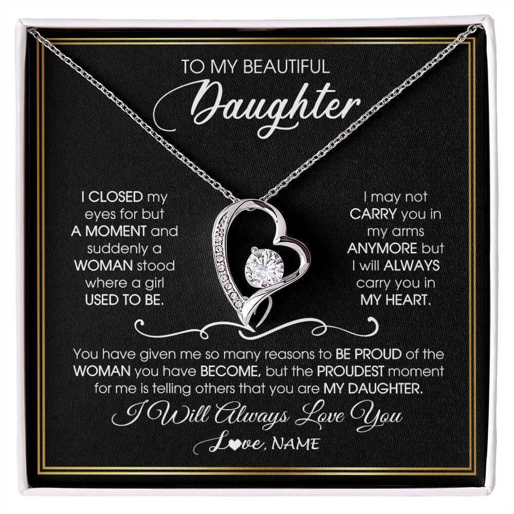 Forever Love Necklace | Personalized To My Daughter Necklace from Mom Mother Dad I Closed My Eyes For A Moment Daughter Birthday Graduation Christmas Customized Gift Box Message Card | teecentury