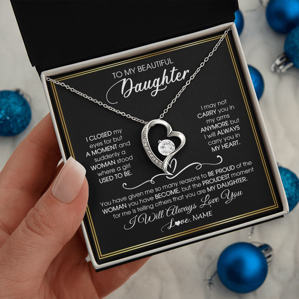 Forever Love Necklace | Personalized To My Daughter Necklace from Mom Mother Dad I Closed My Eyes For A Moment Daughter Birthday Graduation Christmas Customized Gift Box Message Card | teecentury