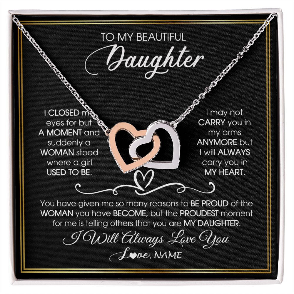 Interlocking Hearts Necklace | Personalized To My Daughter Necklace from Mom Mother Dad I Closed My Eyes For A Moment Daughter Birthday Graduation Christmas Customized Gift Box Message Card | teecentury