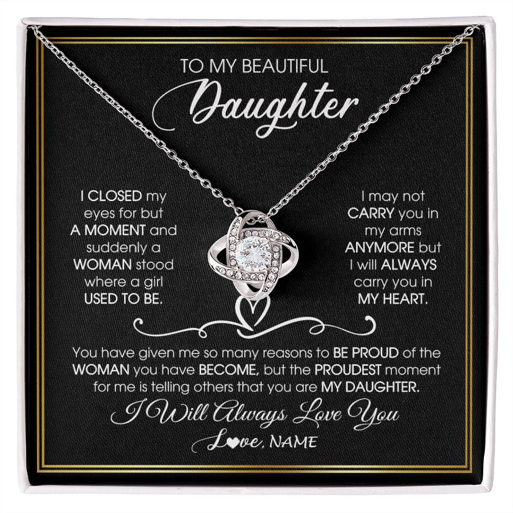 Love Knot Necklace | Personalized To My Daughter Necklace from Mom Mother Dad I Closed My Eyes For A Moment Daughter Birthday Graduation Christmas Customized Gift Box Message Card | teecentury
