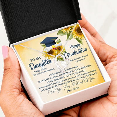 Forever Love Necklace | Personalized To My Daughter On Her Graduation Day Necklace Flower I Love You I'm Proud Of You Class of 2022 Daughter Jewelry Customized Gift Box Message Card | teecentury
