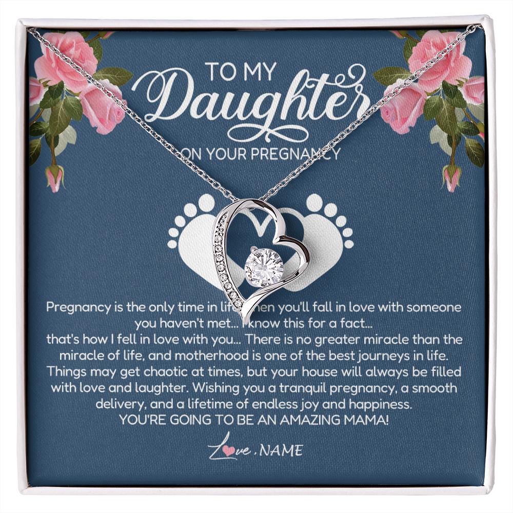 Forever Love Necklace | Personalized To My Daughter On Your Pregnancy Necklace First Time Mom Expecting Mama Mom Mother's Day Pendant Jewelry Customized Gift Box Message Card | teecentury