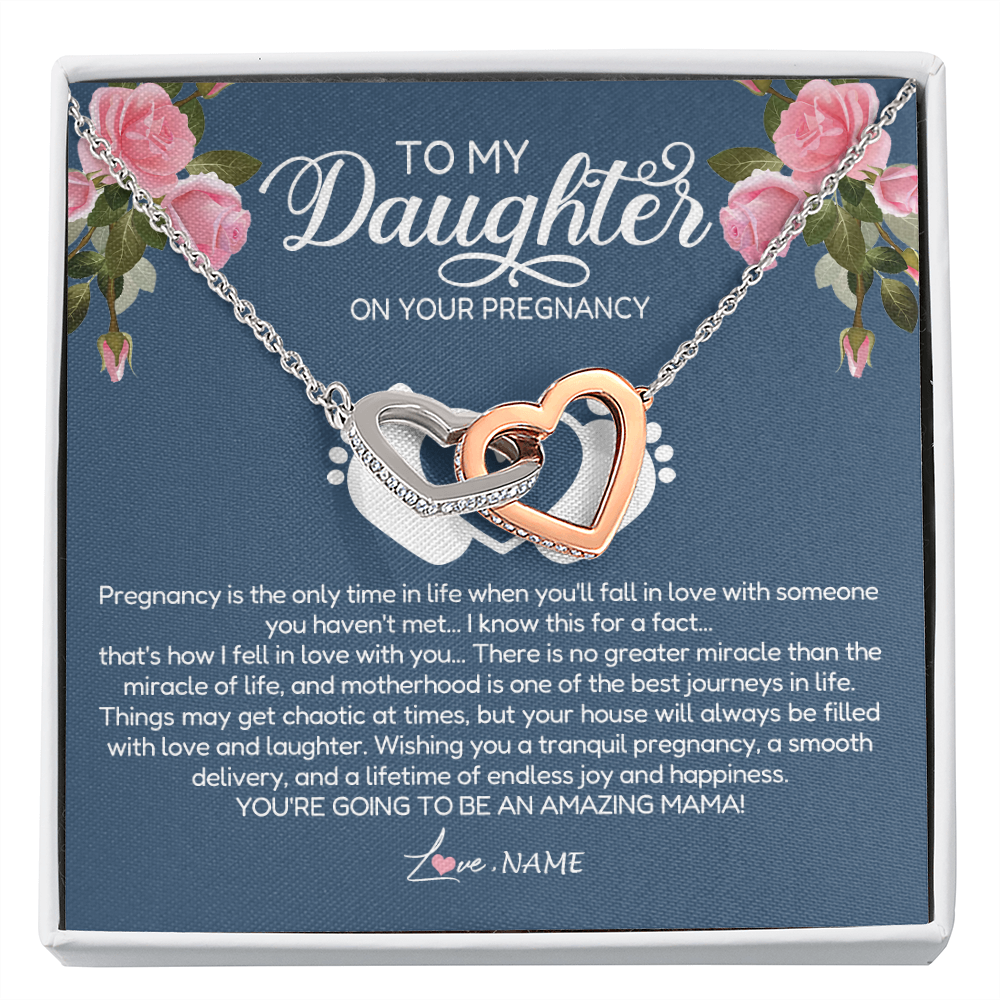 Interlocking Hearts Necklace | Personalized To My Daughter On Your Pregnancy Necklace First Time Mom Expecting Mama Mom Mother's Day Pendant Jewelry Customized Gift Box Message Card | teecentury