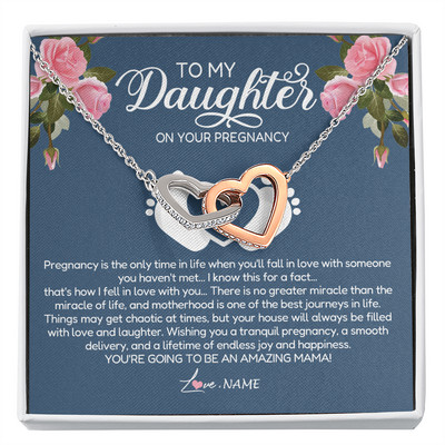 Interlocking Hearts Necklace | Personalized To My Daughter On Your Pregnancy Necklace First Time Mom Expecting Mama Mom Mother's Day Pendant Jewelry Customized Gift Box Message Card | teecentury