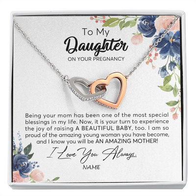 Interlocking Hearts Necklace | Personalized To My Daughter On Your Pregnany Necklace You Will Be Amazing Mother Mama New Mom First Time Mothers Day Jewelry Customized Gift Box Message Card | teecentury