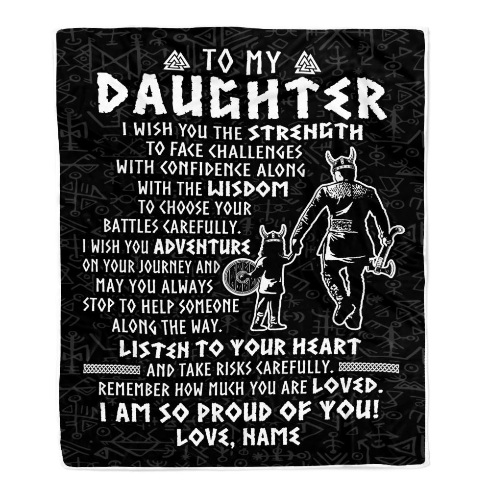 Personalized To My Daughter Viking Blanket From Dad Father I Am So Proud Of You Runes Viking Daughter Birthday Christmas Customized Bed Fleece Blanket | teecentury