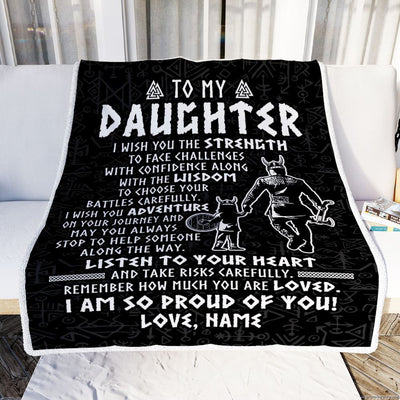 Personalized To My Daughter Viking Blanket From Dad Father I Am So Proud Of You Runes Viking Daughter Birthday Christmas Customized Bed Fleece Blanket | teecentury