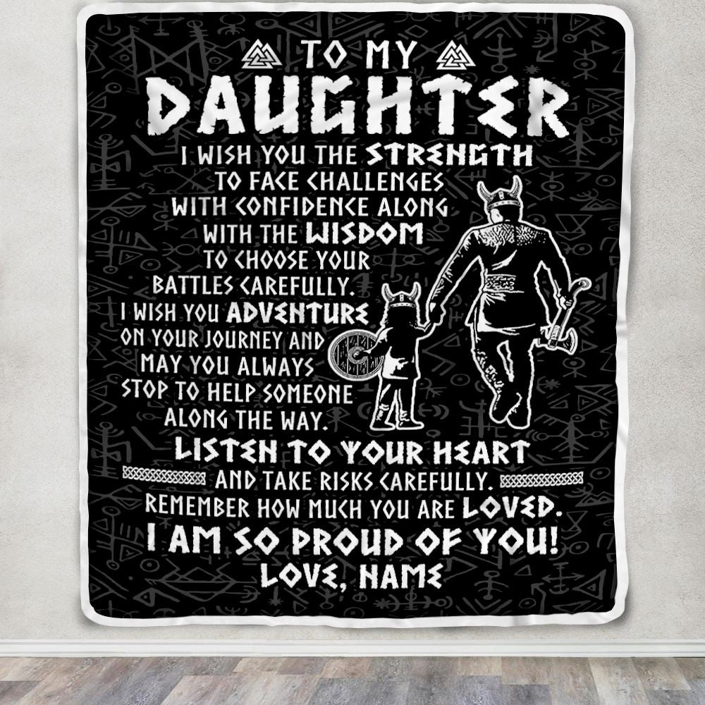 Personalized To My Daughter Viking Blanket From Dad Father I Am So Proud Of You Runes Viking Daughter Birthday Christmas Customized Bed Fleece Blanket | teecentury