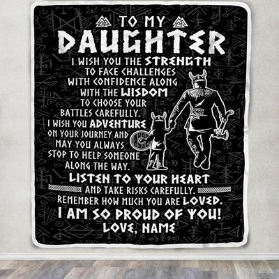 Personalized To My Daughter Viking Blanket From Dad Father I Am So Proud Of You Runes Viking Daughter Birthday Christmas Customized Bed Fleece Blanket | teecentury