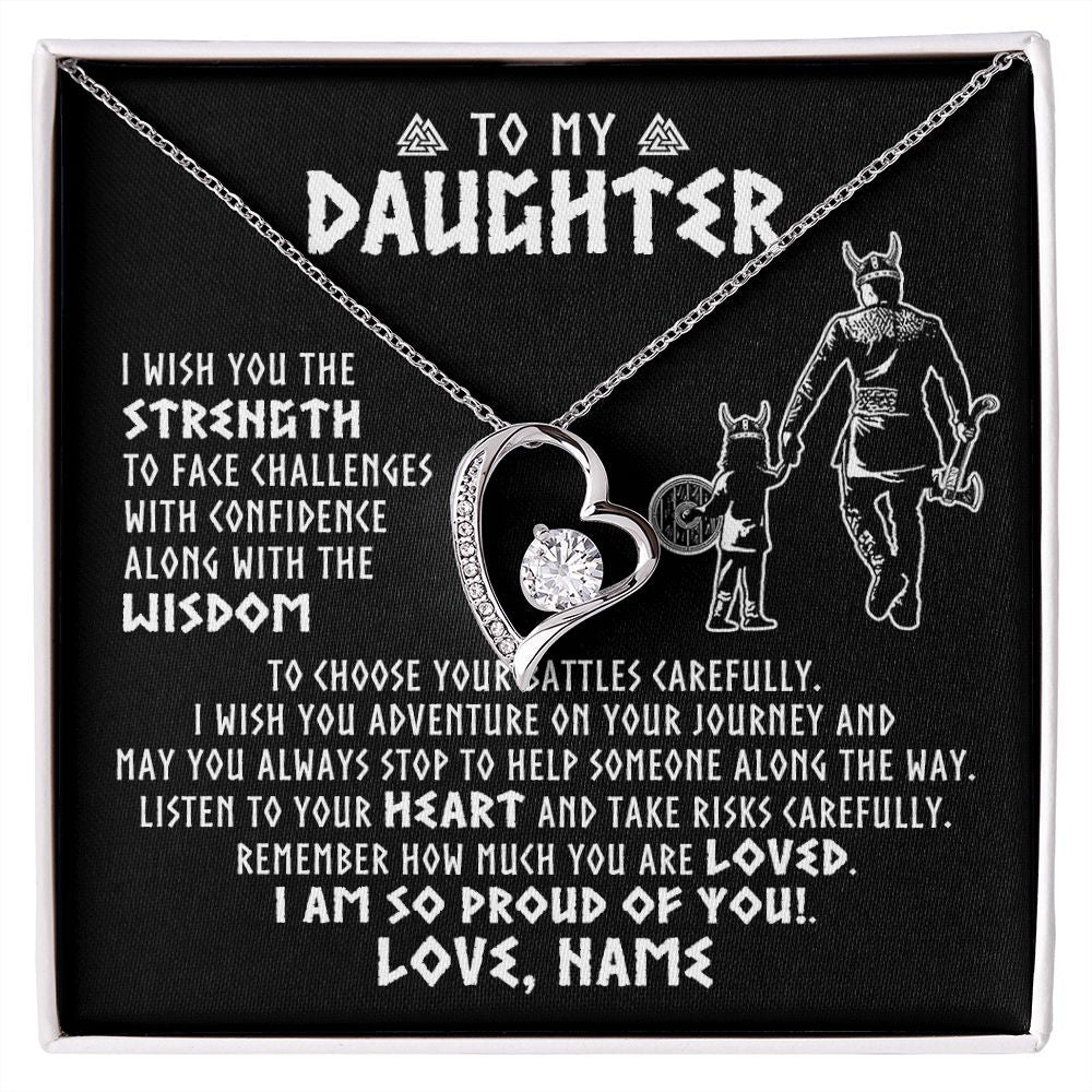 Forever Love Necklace | Personalized To My Daughter Viking Necklace From Dad Father I Am So Proud Of You Runes Viking Daughter Birthday Christmas Customized Gift Box Message Card | teecentury
