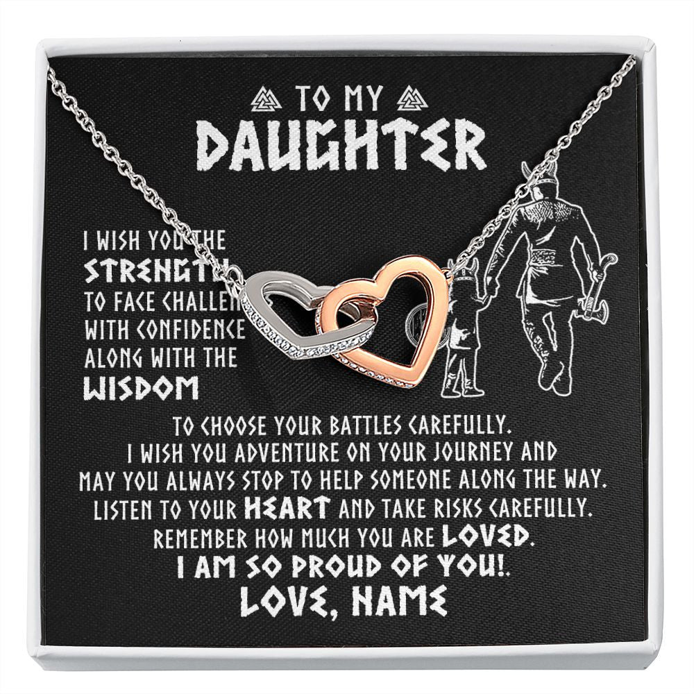 Interlocking Hearts Necklace | Personalized To My Daughter Viking Necklace From Dad Father I Am So Proud Of You Runes Viking Daughter Birthday Christmas Customized Gift Box Message Card | teecentury