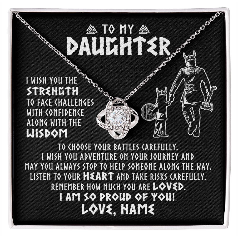 Love Knot Necklace | Personalized To My Daughter Viking Necklace From Dad Father I Am So Proud Of You Runes Viking Daughter Birthday Christmas Customized Gift Box Message Card | teecentury