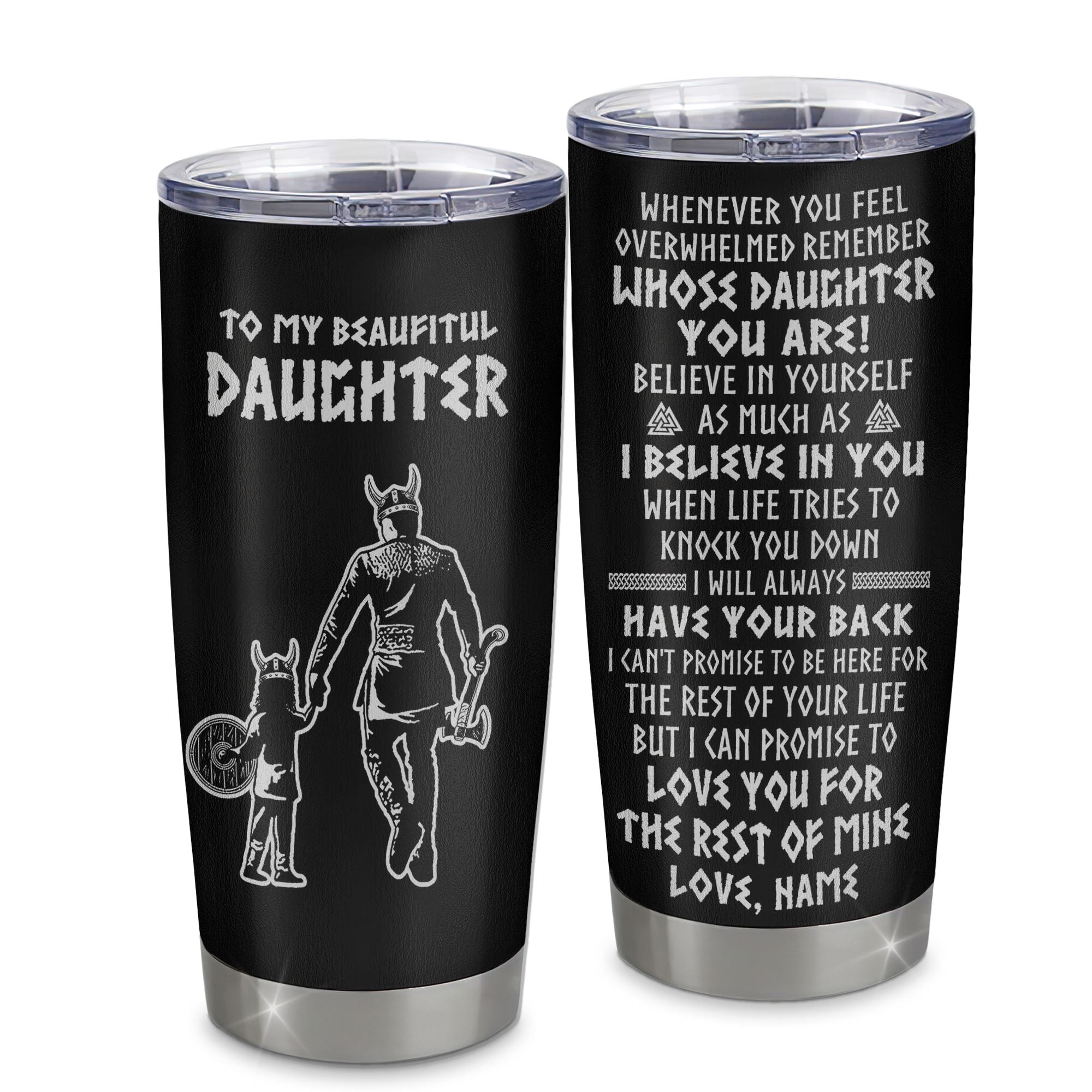 Personalized To My Daughter Viking Necklace Stainless Steel Cup Whenever You Feel Overwhelmed Daughter Birthday Christmas Travel Mug | teecentury