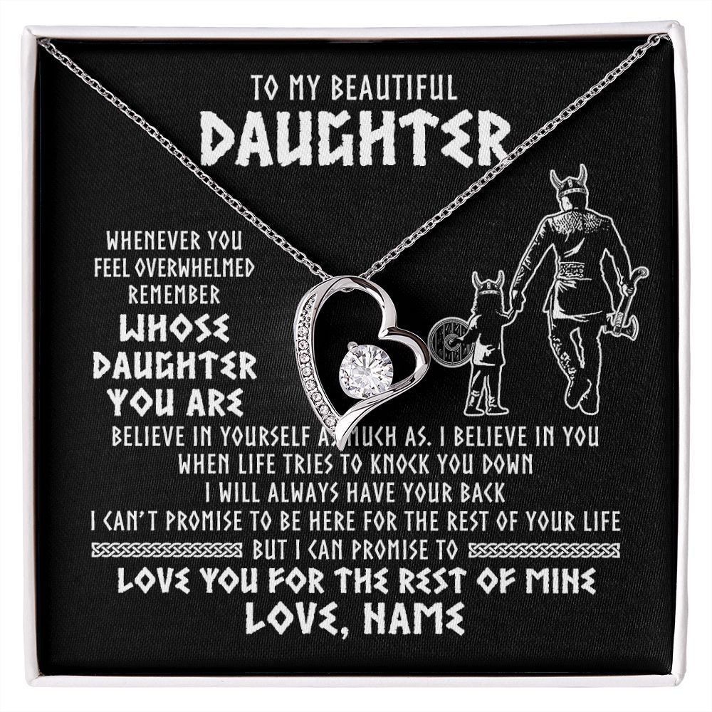 Forever Love Necklace | Personalized To My Daughter Viking Necklace Whenever You Feel Overwhelmed Daughter Birthday Christmas Jewelry Customized Gift Box Message Card | teecentury