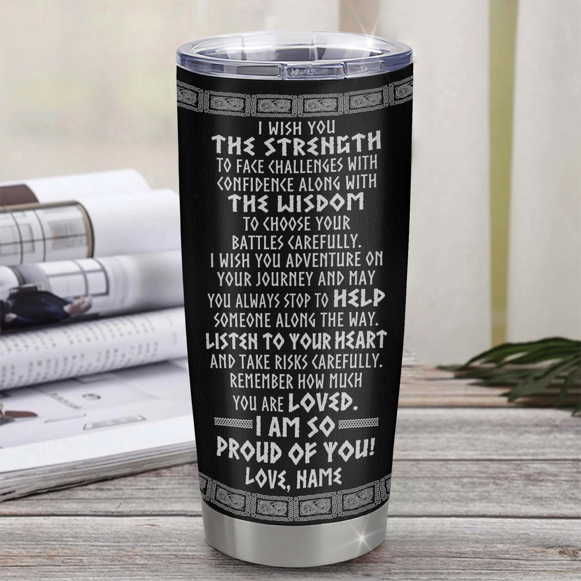 Personalized To My Daughter Viking Tumbler From Dad Father Stainless Steel Cup I Am So Proud Of You Runes Viking Daughter Birthday Christmas Travel Mug | teecentury