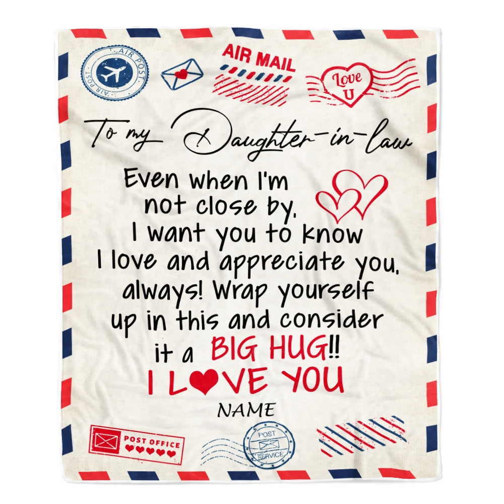 Personalized To My Daughter in law Blanket From Mother in law I Love You Hugs Air Mail Letter Birthday Thanksgiving Christmas Customized Fleece Blanket Blanket | Teecentury.com