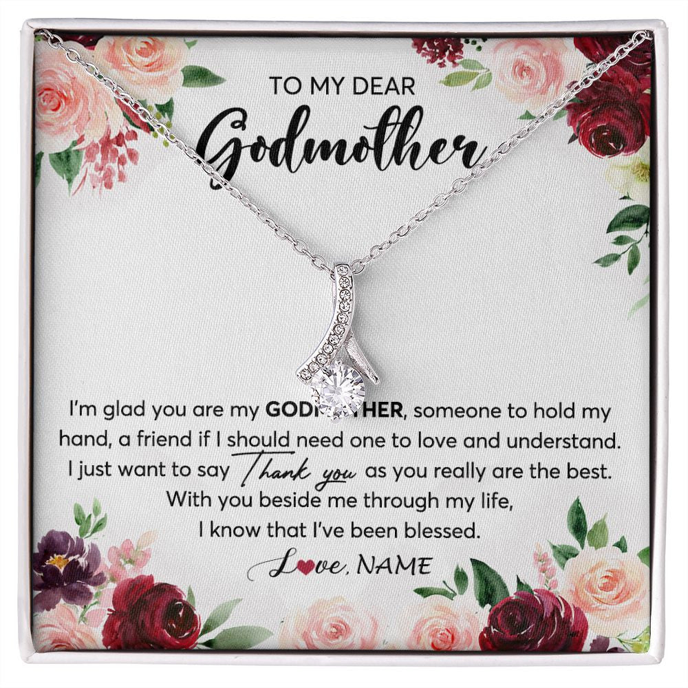 Alluring Beauty Necklace | Personalized To My Dear Godmother Necklace From Goddaughter Im Glad You Are My Godmother Aunt Birthday Mothers Day Christmas Customized Gift Box Message Card | teecentury