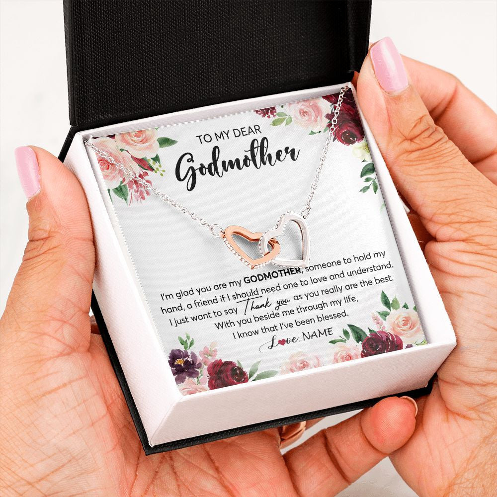 Interlocking Hearts Necklace | Personalized To My Dear Godmother Necklace From Goddaughter Im Glad You Are My Godmother Aunt Birthday Mothers Day Christmas Customized Gift Box Message Card | teecentury