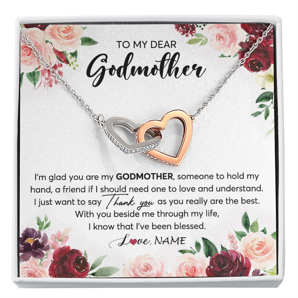 Interlocking Hearts Necklace | Personalized To My Dear Godmother Necklace From Goddaughter Im Glad You Are My Godmother Aunt Birthday Mothers Day Christmas Customized Gift Box Message Card | teecentury