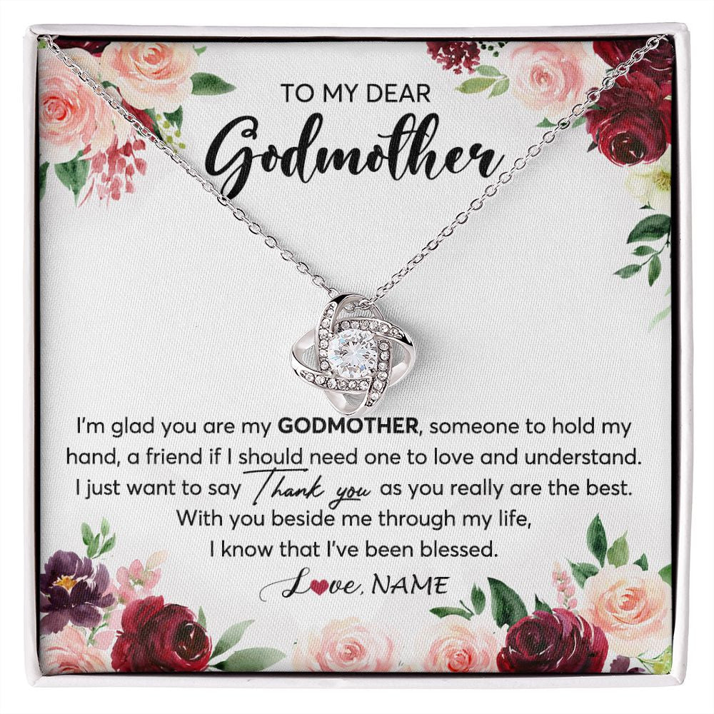 Love Knot Necklace | Personalized To My Dear Godmother Necklace From Goddaughter Im Glad You Are My Godmother Aunt Birthday Mothers Day Christmas Customized Gift Box Message Card | teecentury