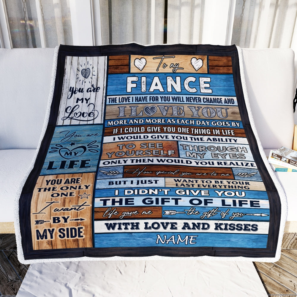 Personalized To My Fiance Blanket From Fiancee Wood I Love You More And More Fiance Anniversary Valentines Day For Him Christmas Fleece Throw Blanket Blanket | Teecentury.com