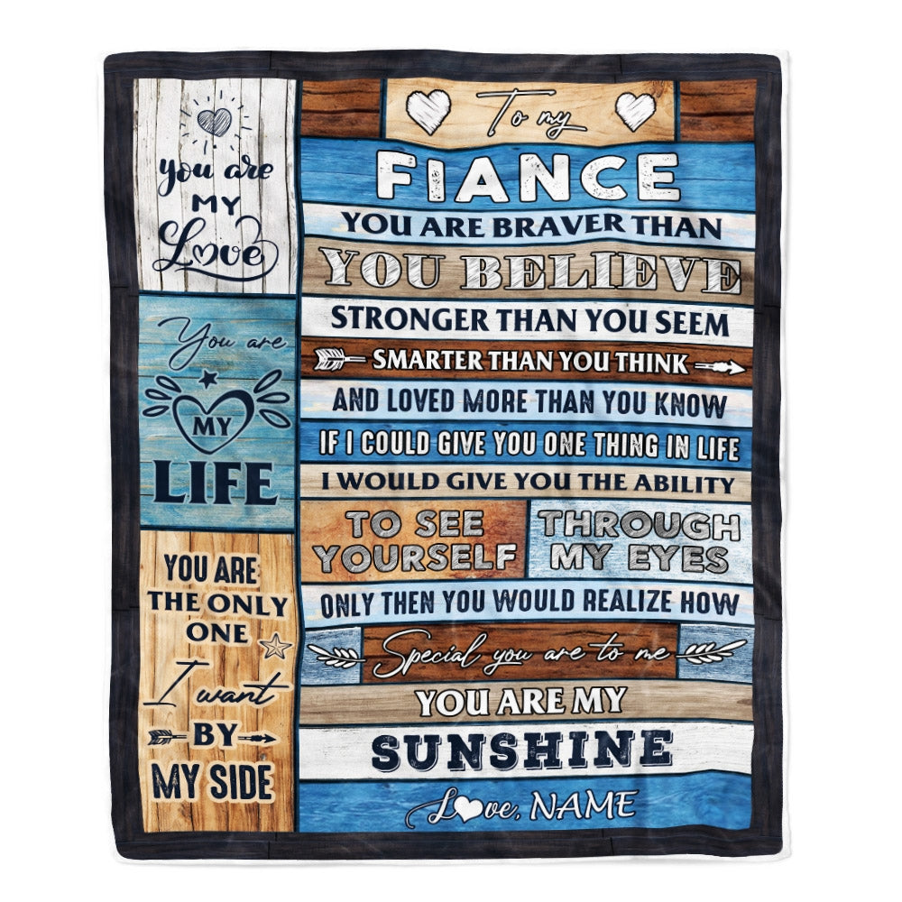Personalized To My Fiance Blanket From Fiancee Wood You Are My Sunshine I Love You Fiance Anniversary Valentines Day Wedding Christmas Fleece Throw Blanket | teecentury