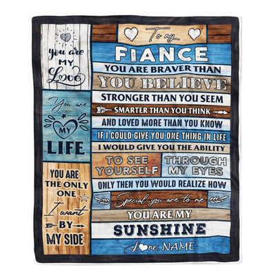 Personalized To My Fiance Blanket From Fiancee Wood You Are My Sunshine I Love You Fiance Anniversary Valentines Day Wedding Christmas Fleece Throw Blanket | teecentury