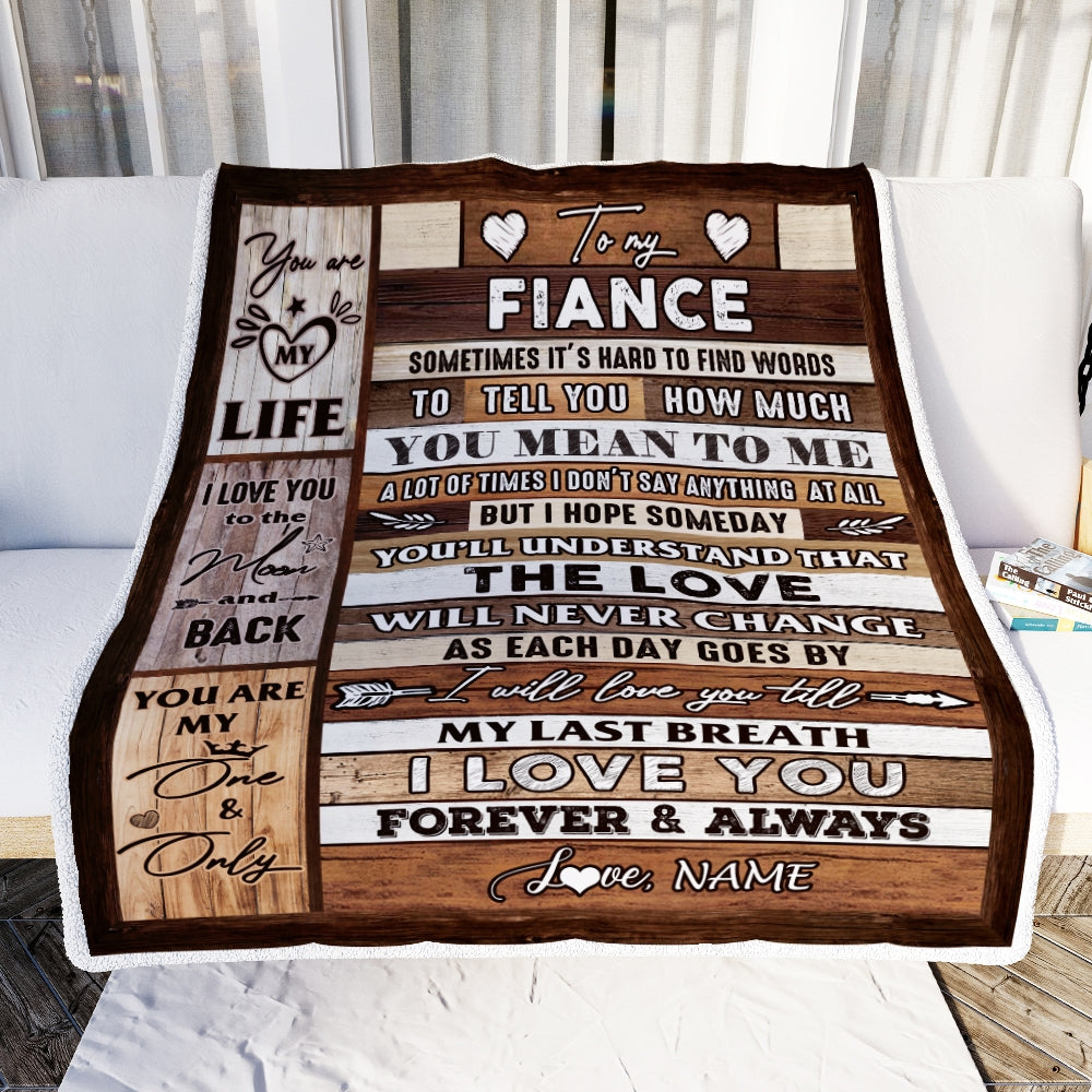 Personalized To My Fiance Blanket From Fiancee Wood You Meaning To Me Love You Fiance Anniversary Valentines Day For Her Christmas Fleece Throw Blanket Blanket | Teecentury.com