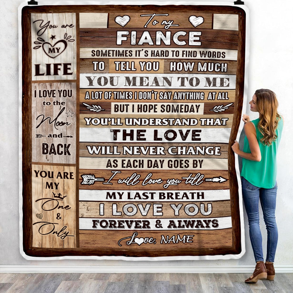 Personalized To My Fiance Blanket From Fiancee Wood You Meaning To Me Love You Fiance Anniversary Valentines Day For Her Christmas Fleece Throw Blanket Blanket | Teecentury.com