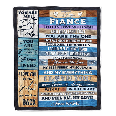 Personalized To My Fiance Blanket From Fiancee's Name Wood I Fell In Love With You Fiance Anniversary Valentines Day Wedding Christmas Fleece Throw Blanket Blanket | Teecentury.com