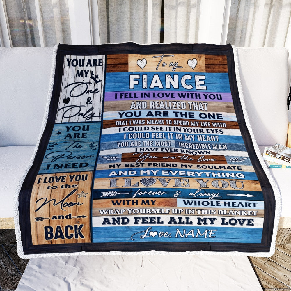Personalized To My Fiance Blanket From Fiancee's Name Wood I Fell In Love With You Fiance Anniversary Valentines Day Wedding Christmas Fleece Throw Blanket Blanket | Teecentury.com
