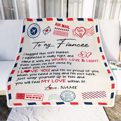 Personalized To My Fiancee Blanket Air Mail Letter I Love You Fiancee For Her Birthday Anniversary Valentines Day Christmas Fleece Throw Blanket | teecentury